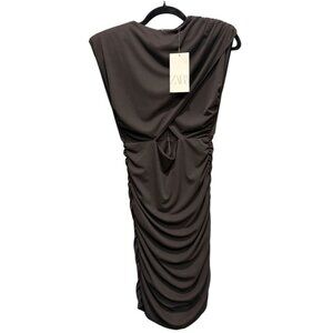 Zara Draped Top Ruched Cutout Dress - Black